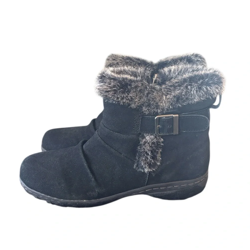 Khombu Lindsey Black Suede Rubber Sole Winter Faux Fur Boots Size‎ 8 NWOT